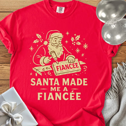 Santa Made Me a Fiancee - Premium Christmas Engagement T-Shirt
