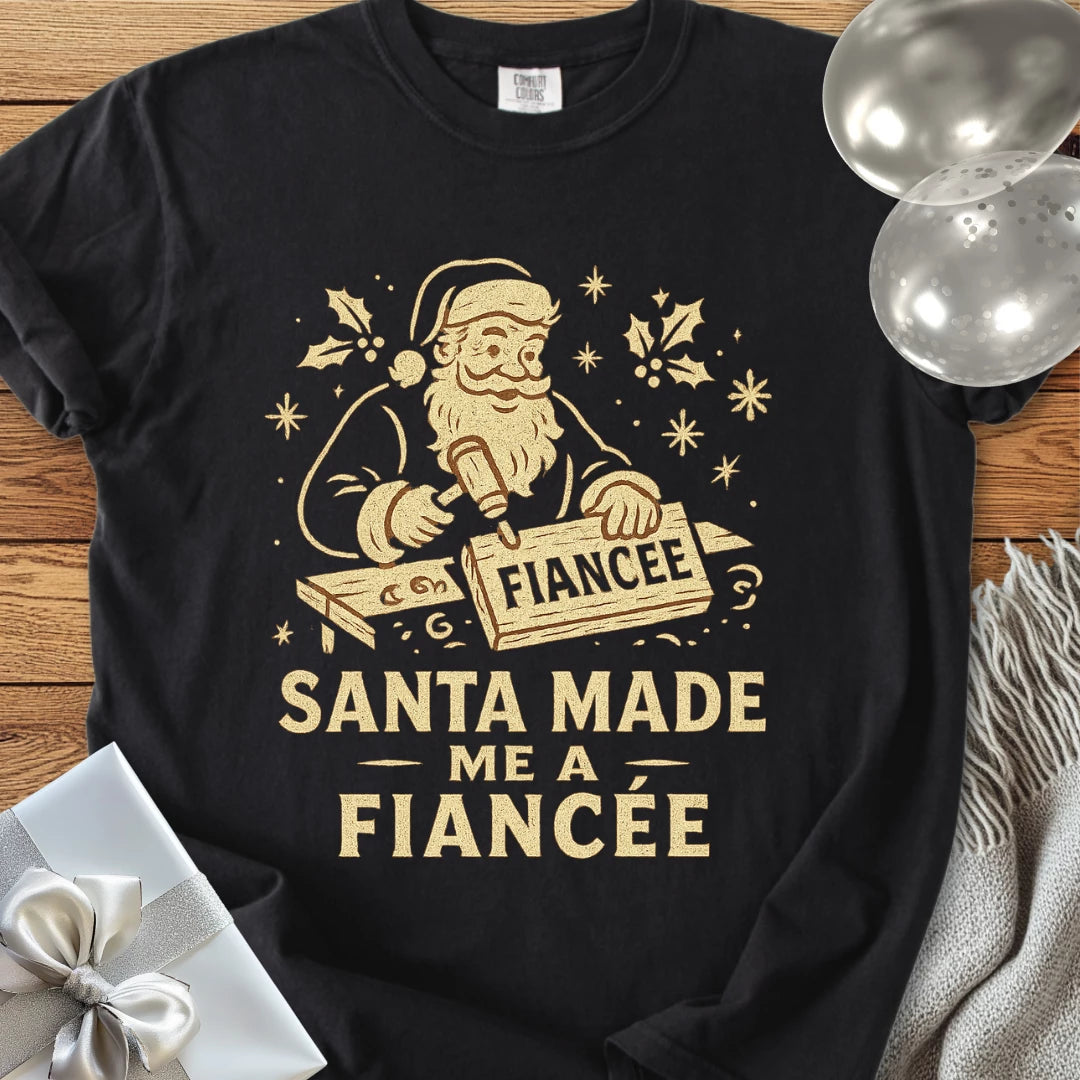 Santa Made Me a Fiancee - Premium Christmas Engagement T-Shirt