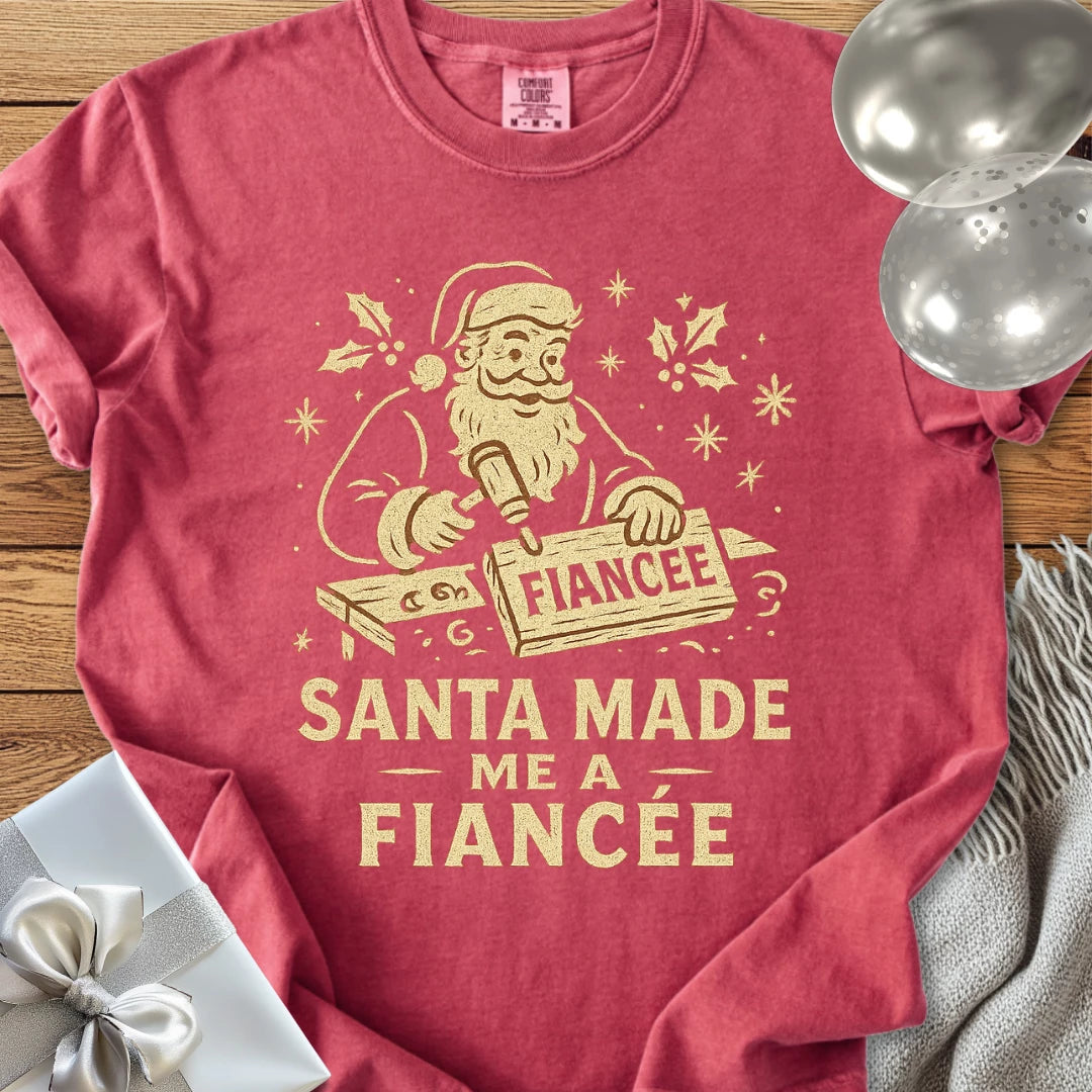 Santa Made Me a Fiancee - Premium Christmas Engagement T-Shirt