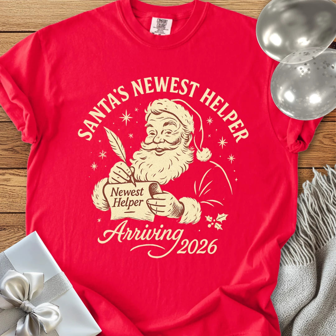 Santa's Newest Helper, Arriving 2026 - Premium Christmas Pregnancy T-Shirt