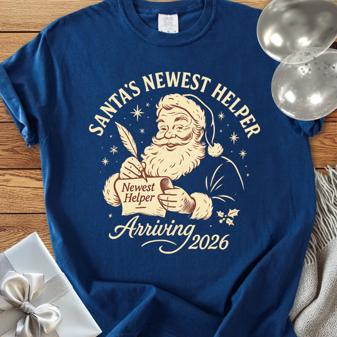 Santa's Newest Helper, Arriving 2026 - Premium Christmas Pregnancy T-Shirt