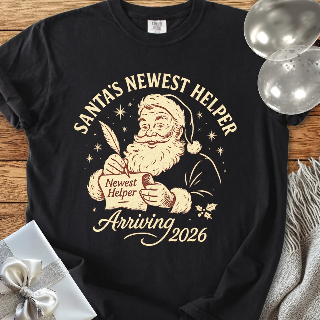 Santa's Newest Helper, Arriving 2026 - Premium Christmas Pregnancy T-Shirt