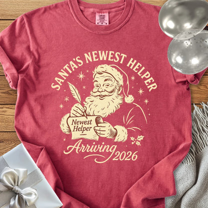 Santa's Newest Helper, Arriving 2026 - Premium Christmas Pregnancy T-Shirt