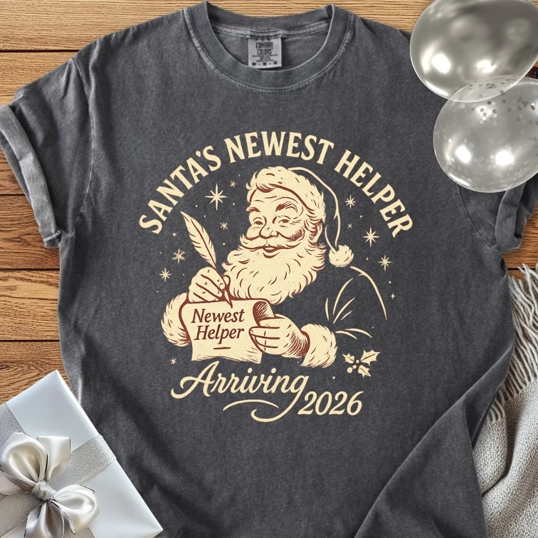 Santa's Newest Helper, Arriving 2026 - Premium Christmas Pregnancy T-Shirt