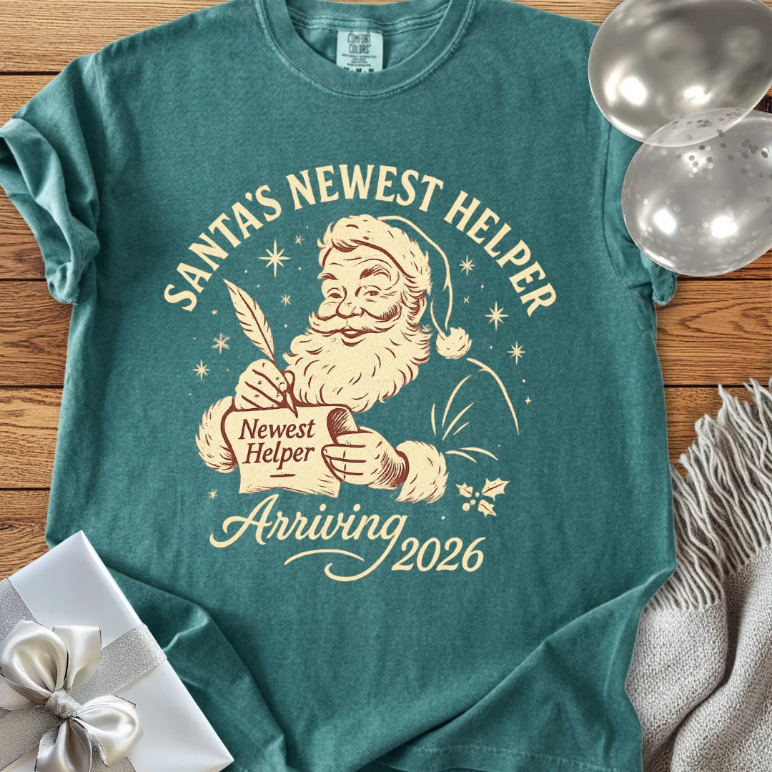 Santa's Newest Helper, Arriving 2026 - Premium Christmas Pregnancy T-Shirt