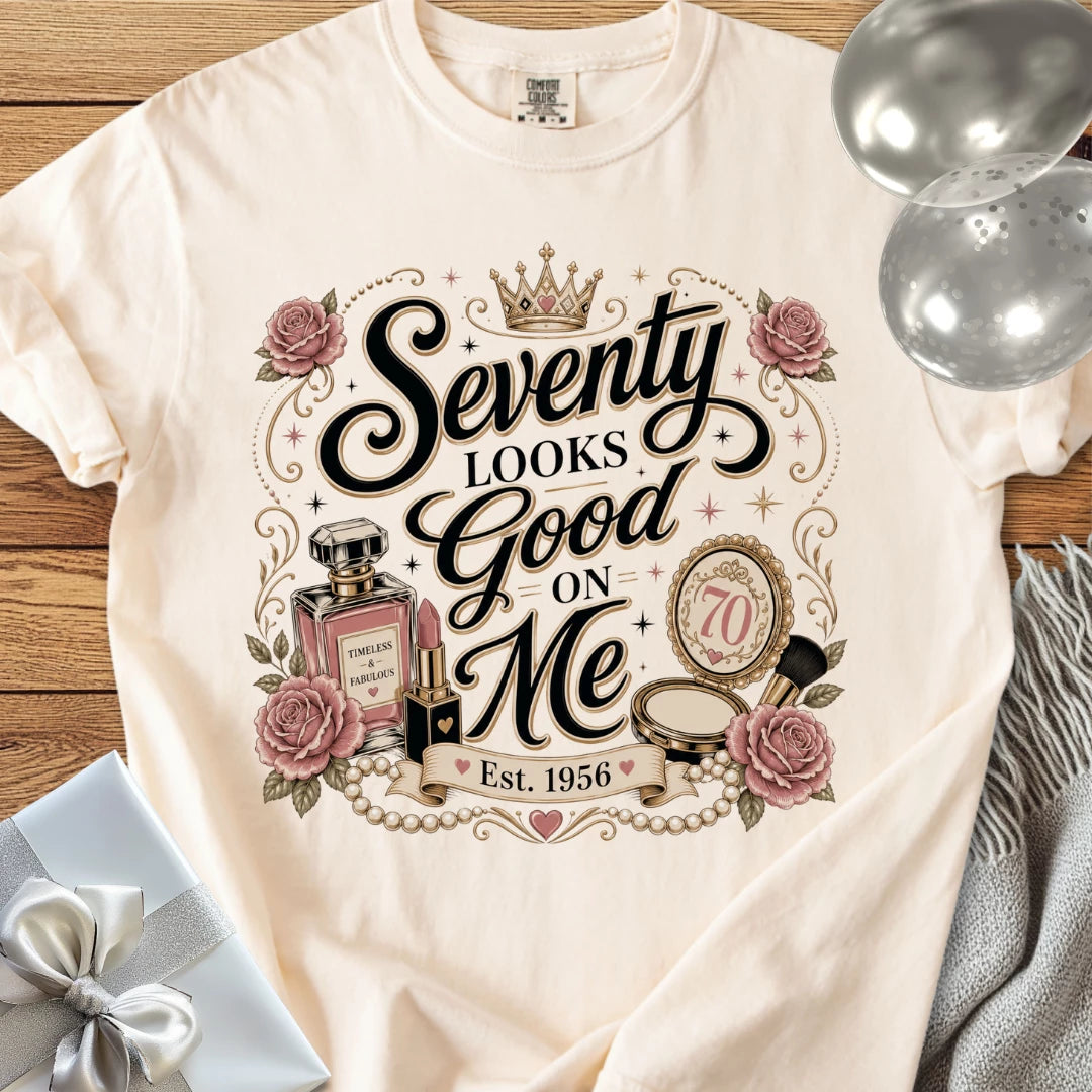 Seventy Looks Good On Me. Est. 1956 - Premium 70th Birthday T-Shirt