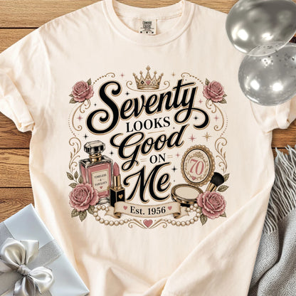Seventy Looks Good On Me. Est. 1956 - Premium 70th Birthday T-Shirt
