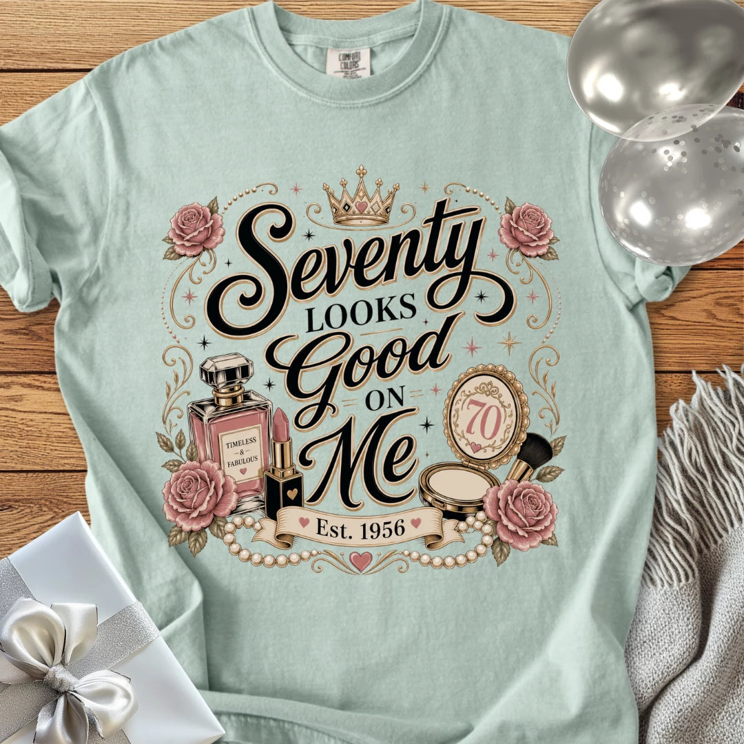 Seventy Looks Good On Me. Est. 1956 - Premium 70th Birthday T-Shirt