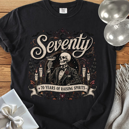 Seventy: 70 Years of Raising Spirits - Premium Halloween 70th Birthday T-Shirt