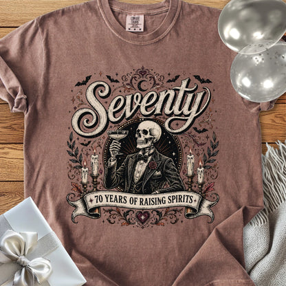 Seventy: 70 Years of Raising Spirits - Premium Halloween 70th Birthday T-Shirt