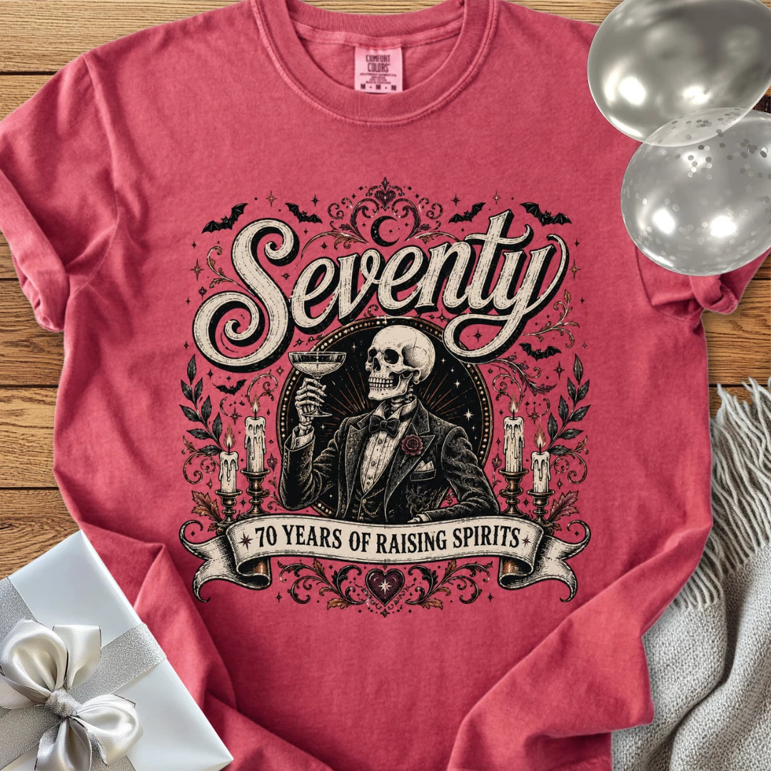 Seventy: 70 Years of Raising Spirits - Premium Halloween 70th Birthday T-Shirt