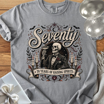 Seventy: 70 Years of Raising Spirits - Premium Halloween 70th Birthday T-Shirt