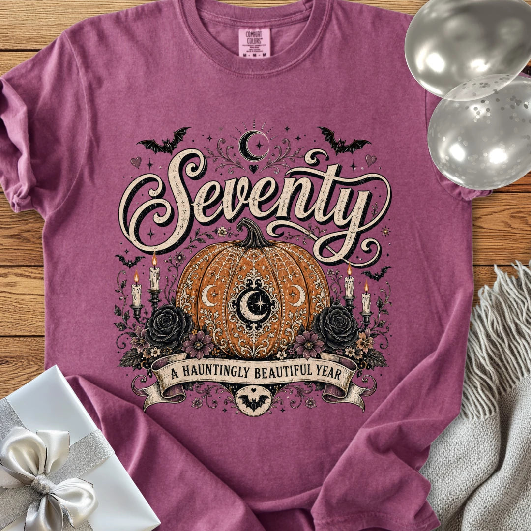 Seventy, A Hauntingly Beautiful Year - Premium Halloween 70th Birthday T-Shirt