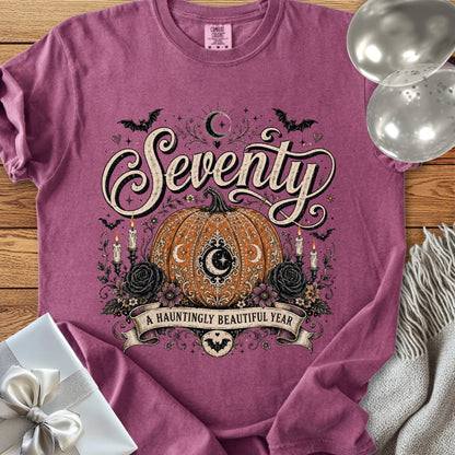 Seventy, A Hauntingly Beautiful Year - Premium Halloween 70th Birthday T-Shirt