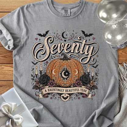 Seventy, A Hauntingly Beautiful Year - Premium Halloween 70th Birthday T-Shirt