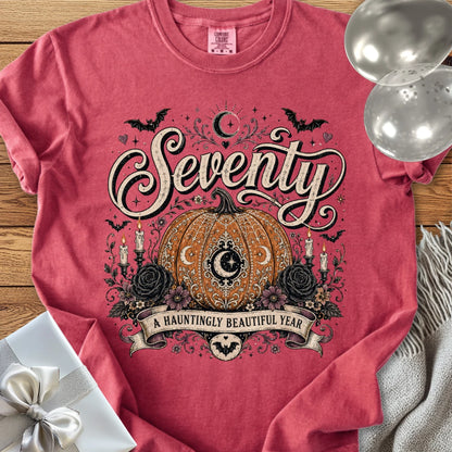 Seventy, A Hauntingly Beautiful Year - Premium Halloween 70th Birthday T-Shirt