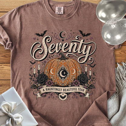 Seventy, A Hauntingly Beautiful Year - Premium Halloween 70th Birthday T-Shirt