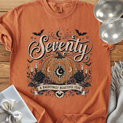 Seventy, A Hauntingly Beautiful Year - Premium Halloween 70th Birthday T-Shirt