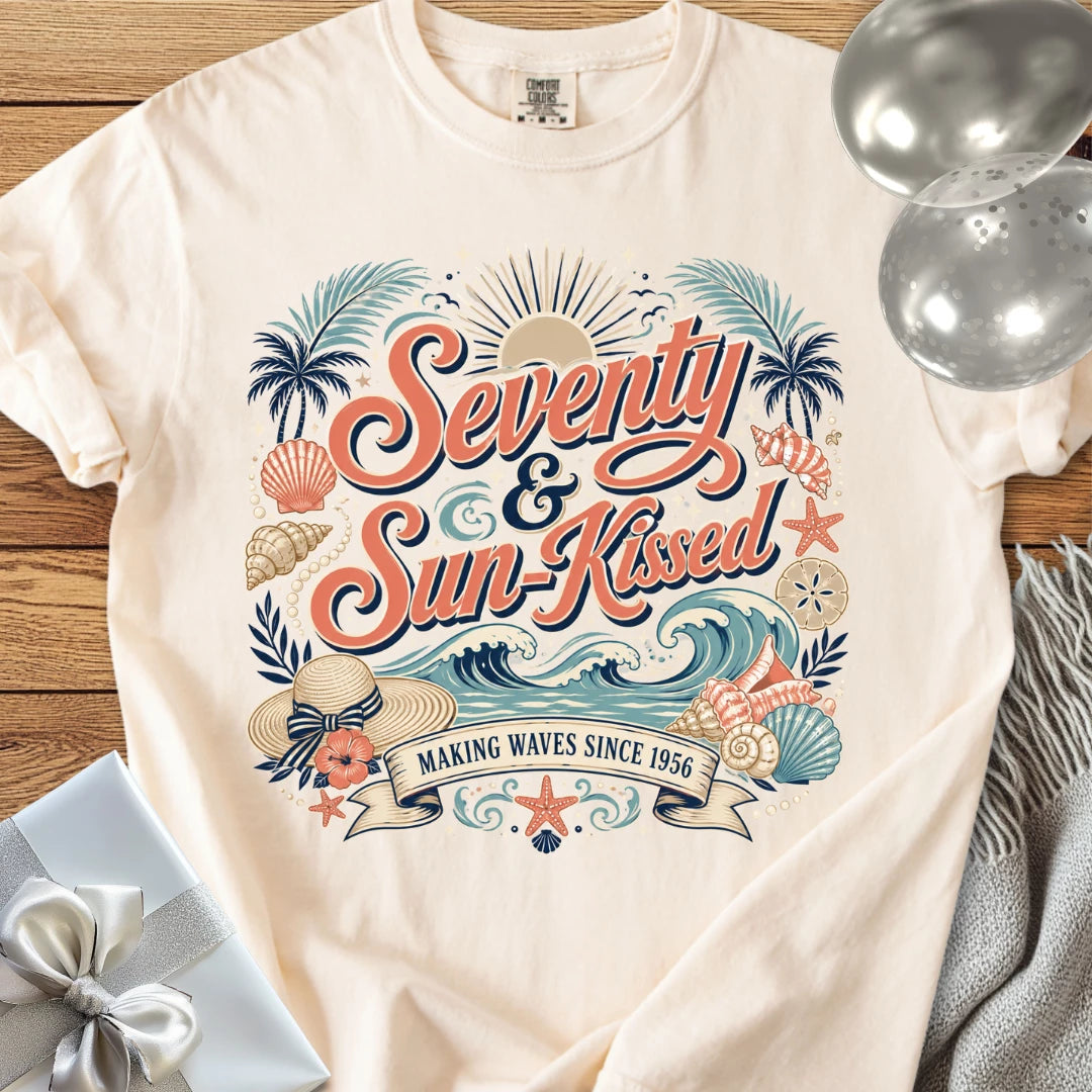 Seventy & Sun-Kissed, Making Waves Since 1956 - Premium 70th Birthday T-Shirt