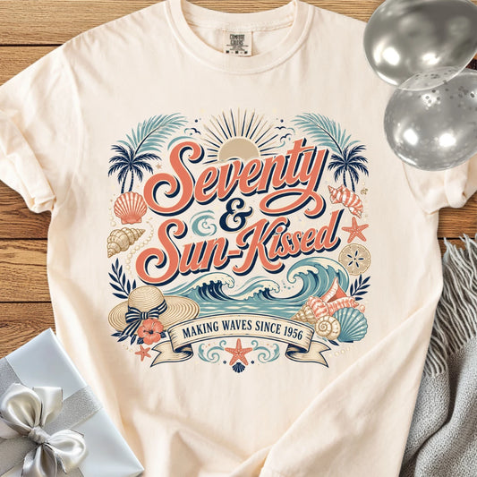 Seventy & Sun-Kissed, Making Waves Since 1956 - Premium 70th Birthday T-Shirt
