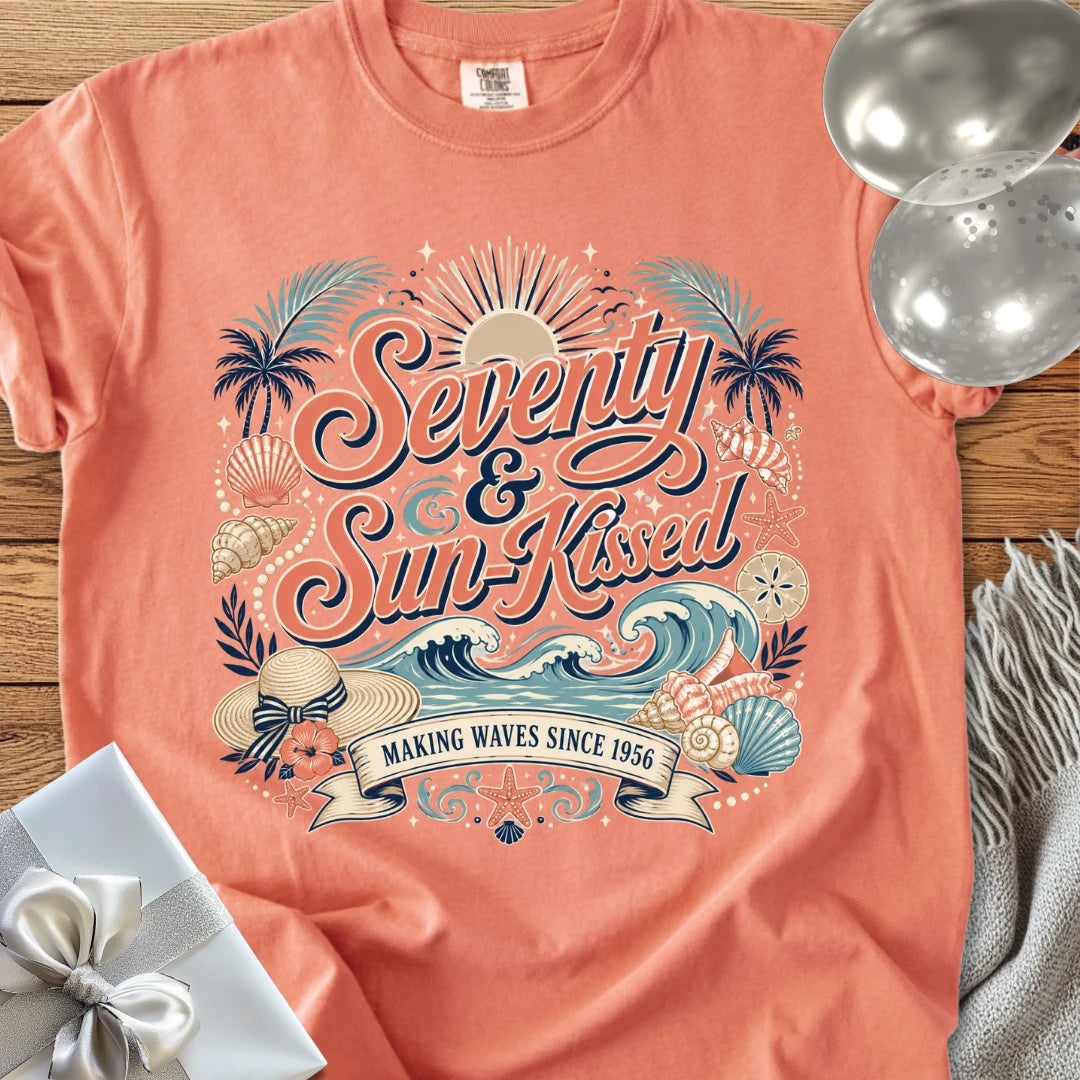 Seventy & Sun-Kissed, Making Waves Since 1956 - Premium 70th Birthday T-Shirt