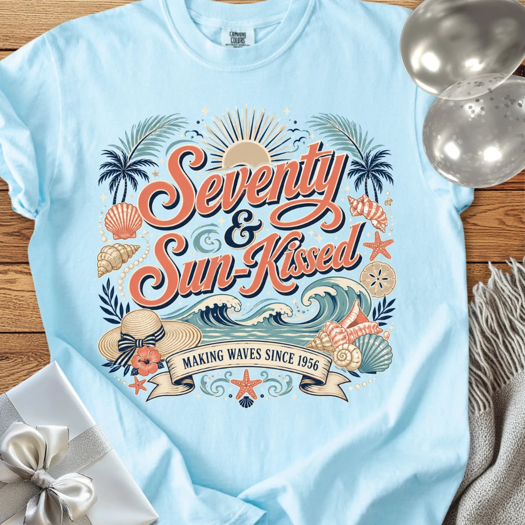 Seventy & Sun-Kissed, Making Waves Since 1956 - Premium 70th Birthday T-Shirt
