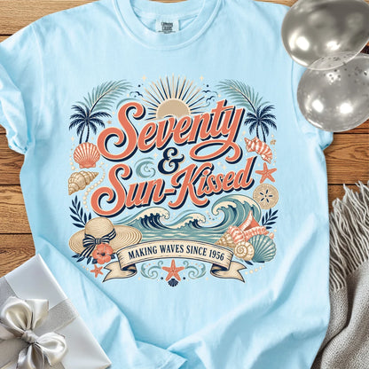 Seventy & Sun-Kissed, Making Waves Since 1956 - Premium 70th Birthday T-Shirt