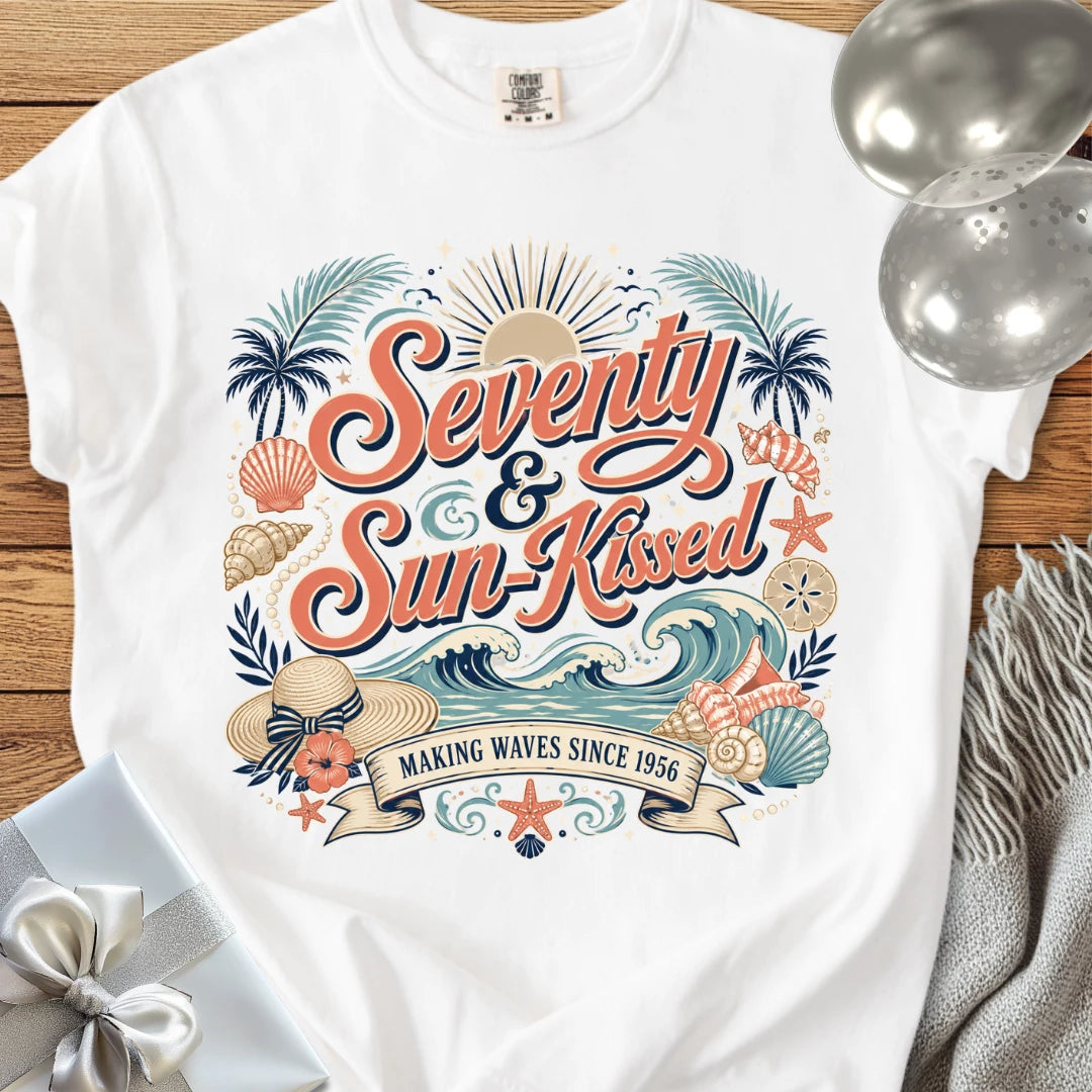 Seventy & Sun-Kissed, Making Waves Since 1956 - Premium 70th Birthday T-Shirt