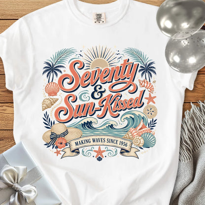 Seventy & Sun-Kissed, Making Waves Since 1956 - Premium 70th Birthday T-Shirt