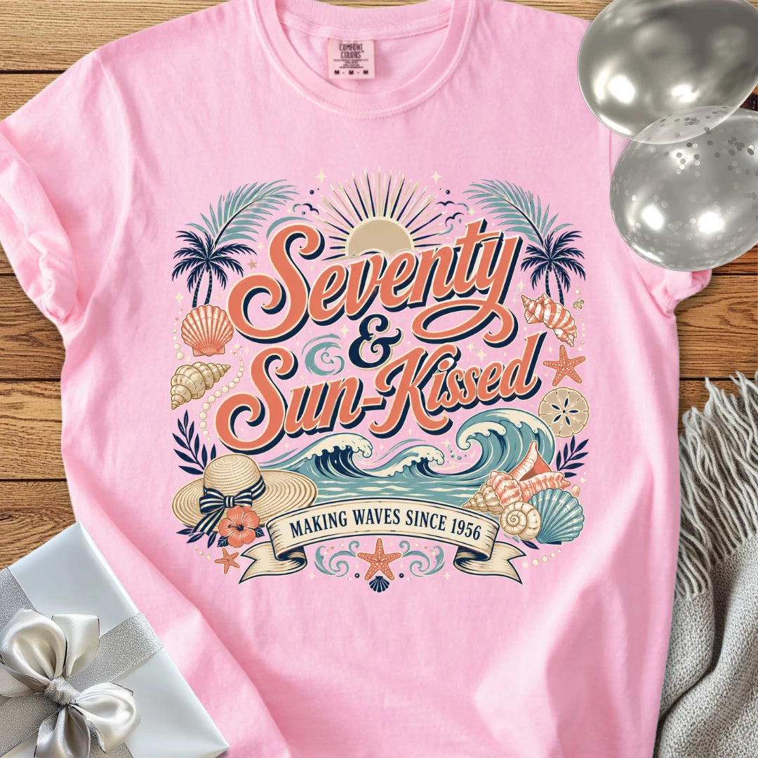 Seventy & Sun-Kissed, Making Waves Since 1956 - Premium 70th Birthday T-Shirt