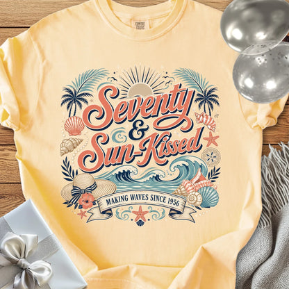 Seventy & Sun-Kissed, Making Waves Since 1956 - Premium 70th Birthday T-Shirt