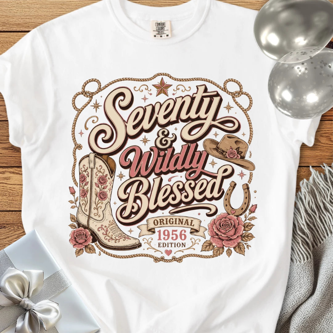 Seventy & Wildly Blessed, Original 1956 Edition - Premium 70th Birthday T-Shirt