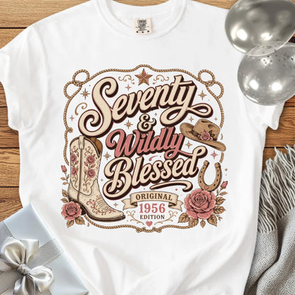 Seventy & Wildly Blessed, Original 1956 Edition - Premium 70th Birthday T-Shirt