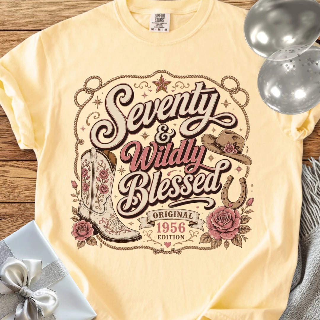 Seventy & Wildly Blessed, Original 1956 Edition - Premium 70th Birthday T-Shirt