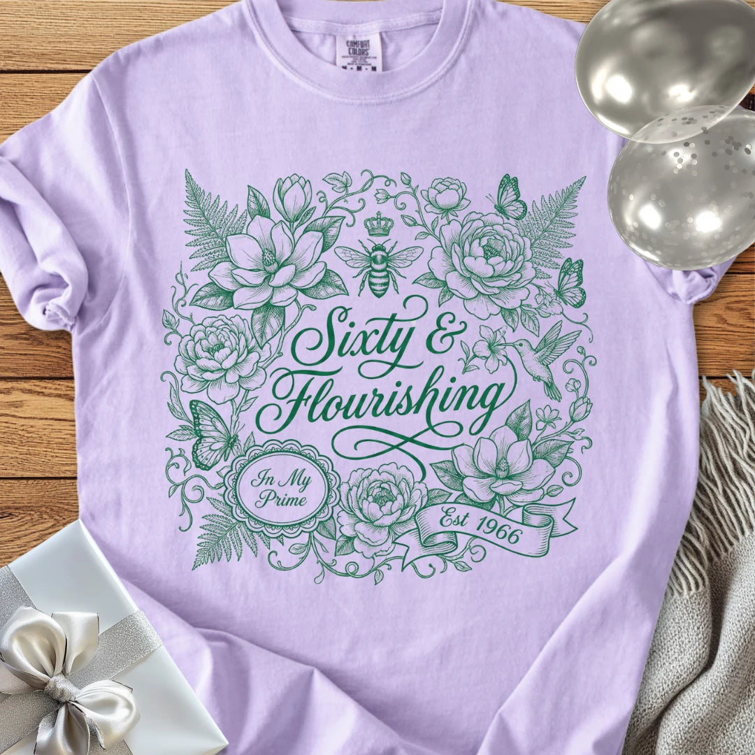 Sixty & Flourishng, Est 1966 - Premium 60th Birthday T-Shirt
