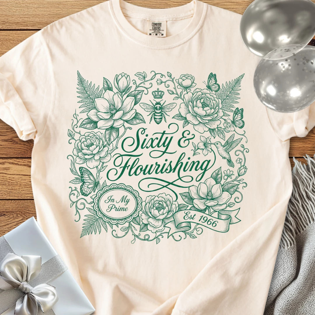 Sixty & Flourishng, Est 1966 - Premium 60th Birthday T-Shirt