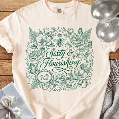 Sixty & Flourishng, Est 1966 - Premium 60th Birthday T-Shirt