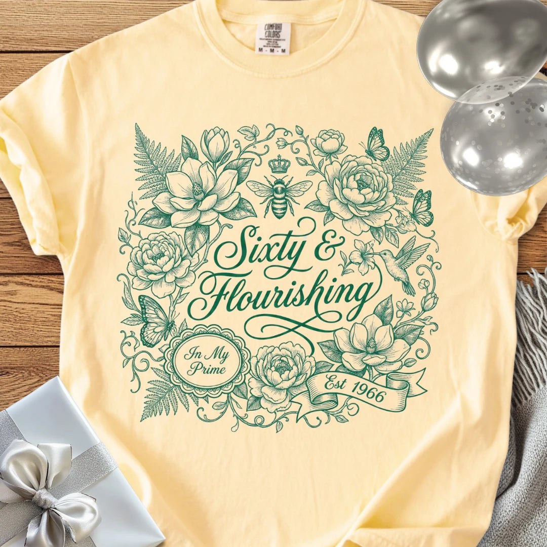Sixty & Flourishng, Est 1966 - Premium 60th Birthday T-Shirt