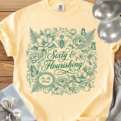 Sixty & Flourishng, Est 1966 - Premium 60th Birthday T-Shirt