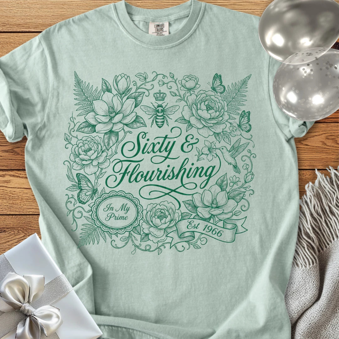 Sixty & Flourishng, Est 1966 - Premium 60th Birthday T-Shirt