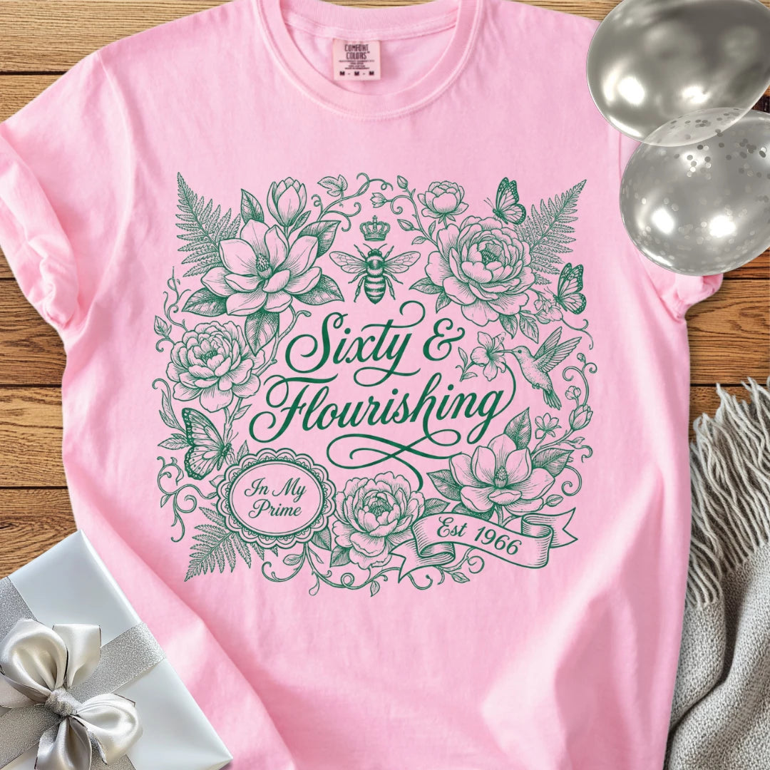 Sixty & Flourishng, Est 1966 - Premium 60th Birthday T-Shirt