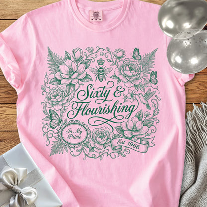Sixty & Flourishng, Est 1966 - Premium 60th Birthday T-Shirt