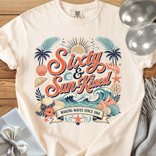 Sixty & Sunkissed, Making Waves Since 1966 - Premium 60th Birthday T-Shirt