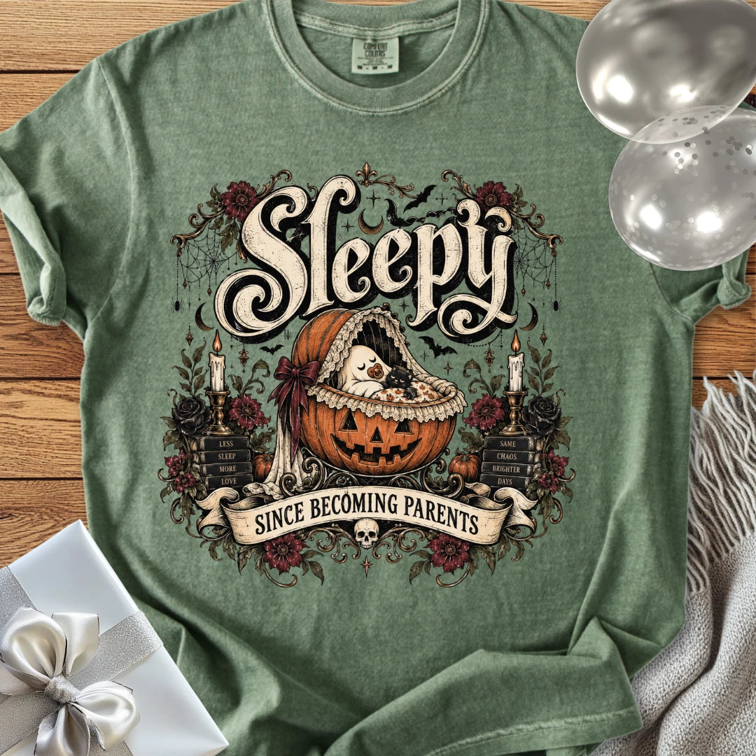 Sleepy Since Becoming Parents - Premium Parenting Halloween T-Shirt