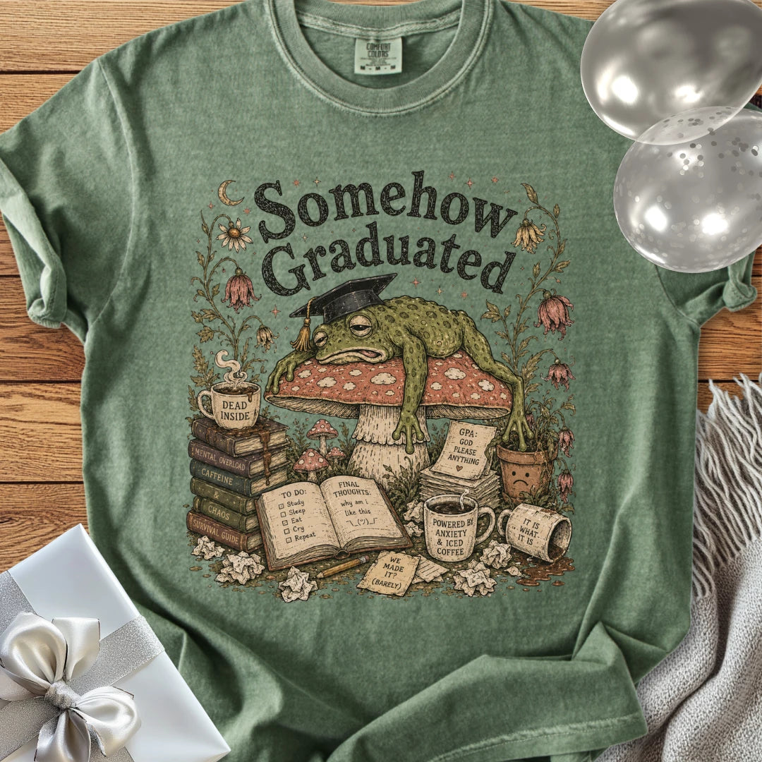 Somehow Graduated - Premium Graduation T-Shirt