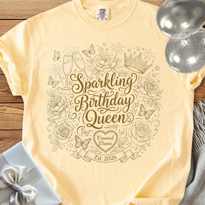 Sparkling Birthday Queen, Est, 2026 - Premium Birthday T-Shirt