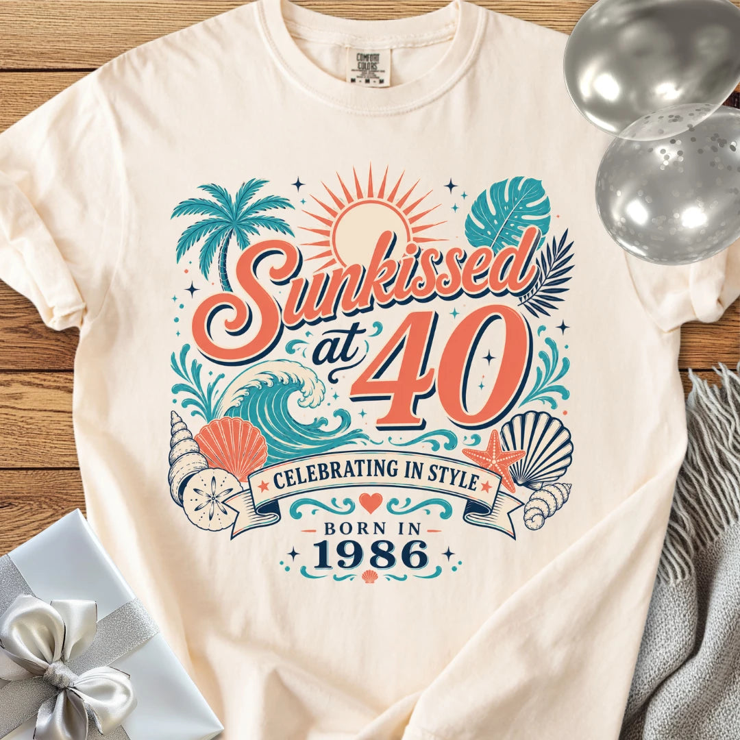 Sunkissed at 40, Celebrating in Style, Born in 1986 - Premium 40th Birthday T-Shirt