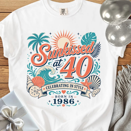 Sunkissed at 40, Celebrating in Style, Born in 1986 - Premium 40th Birthday T-Shirt