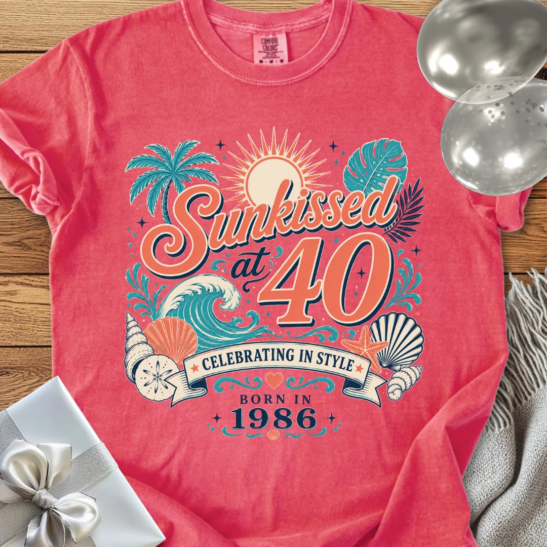 Sunkissed at 40, Celebrating in Style, Born in 1986 - Premium 40th Birthday T-Shirt