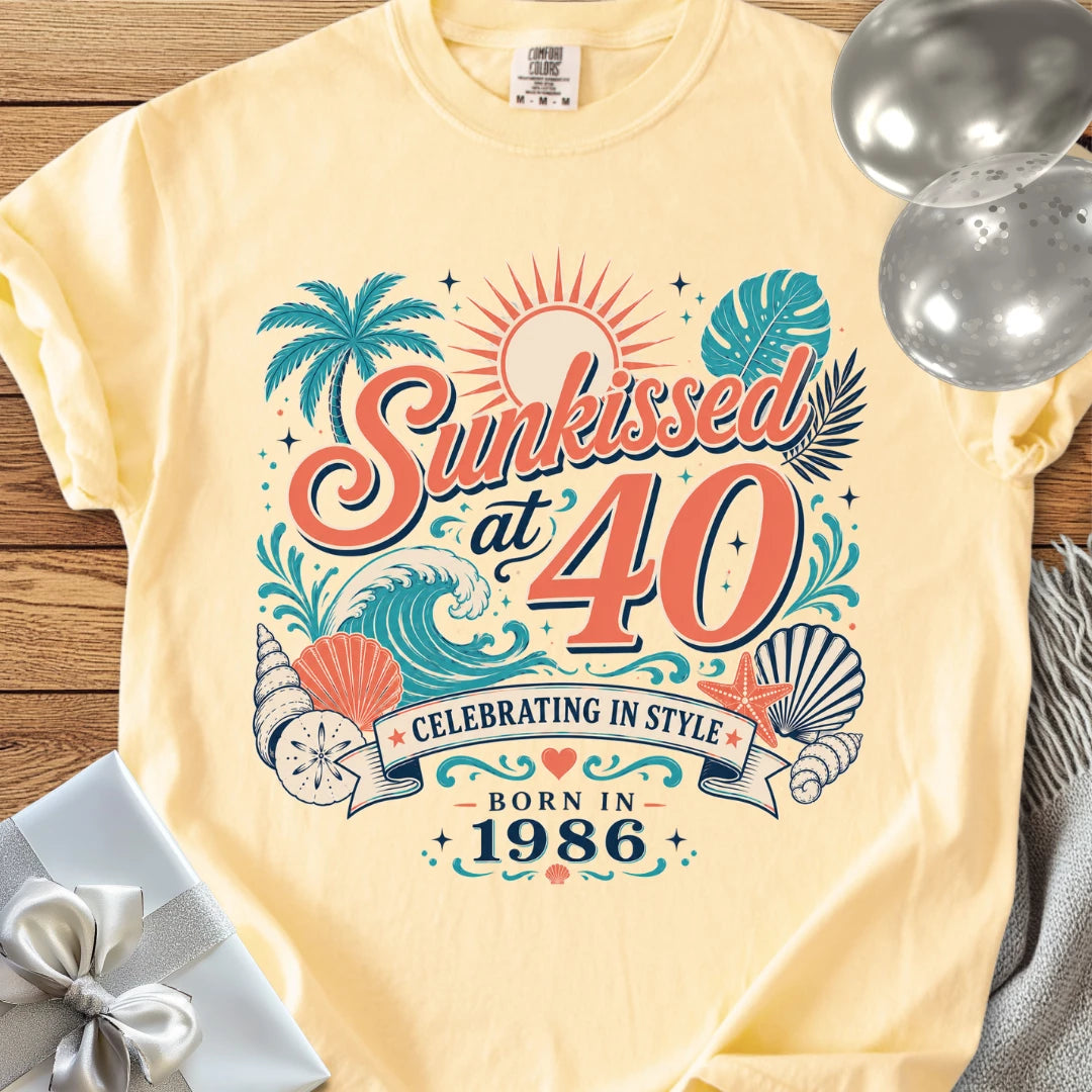Sunkissed at 40, Celebrating in Style, Born in 1986 - Premium 40th Birthday T-Shirt